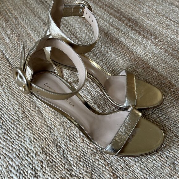 GIANVITO ROSSI Milano Gold Leather Portofino 105 Ankle Strap Heels - Picture 3 of 10